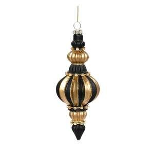 3pc MARK ROBERTS Classic Finial Ornaments 6" Luxury Black Gold Holiday Decor NEW